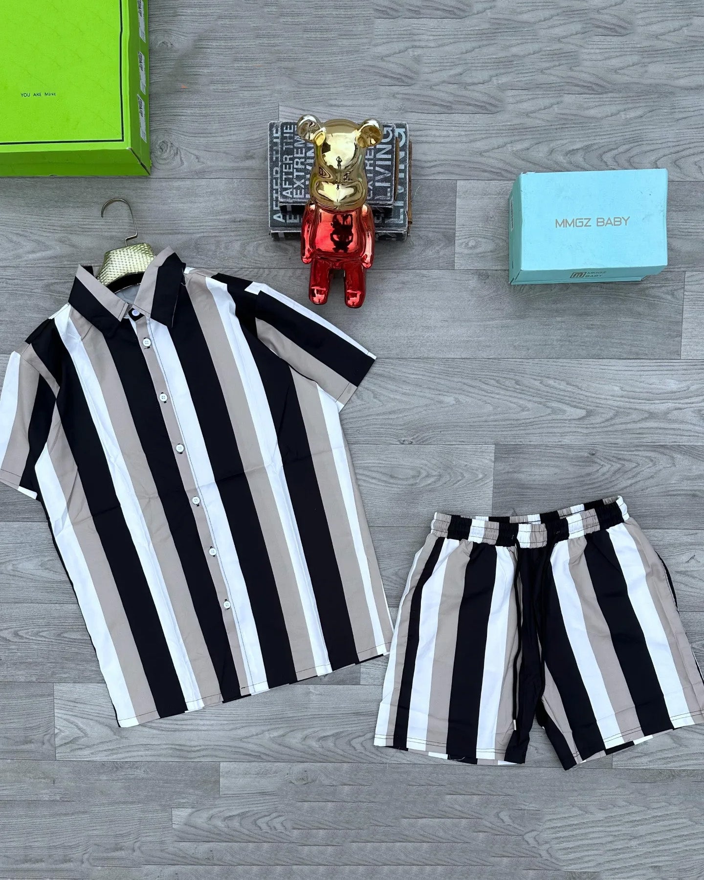 Big & Tall Striped T-Shirt Shorts Set for big men view 3