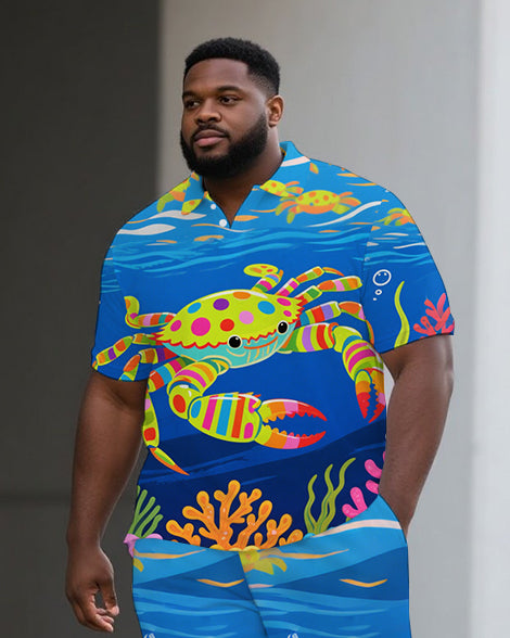 Big & Tall Geometric Polo Shorts Set for big men view 2