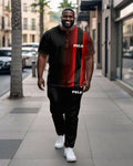 Big & Tall Black Red Colorblock T-Shirt Pants Set for big men view 1
