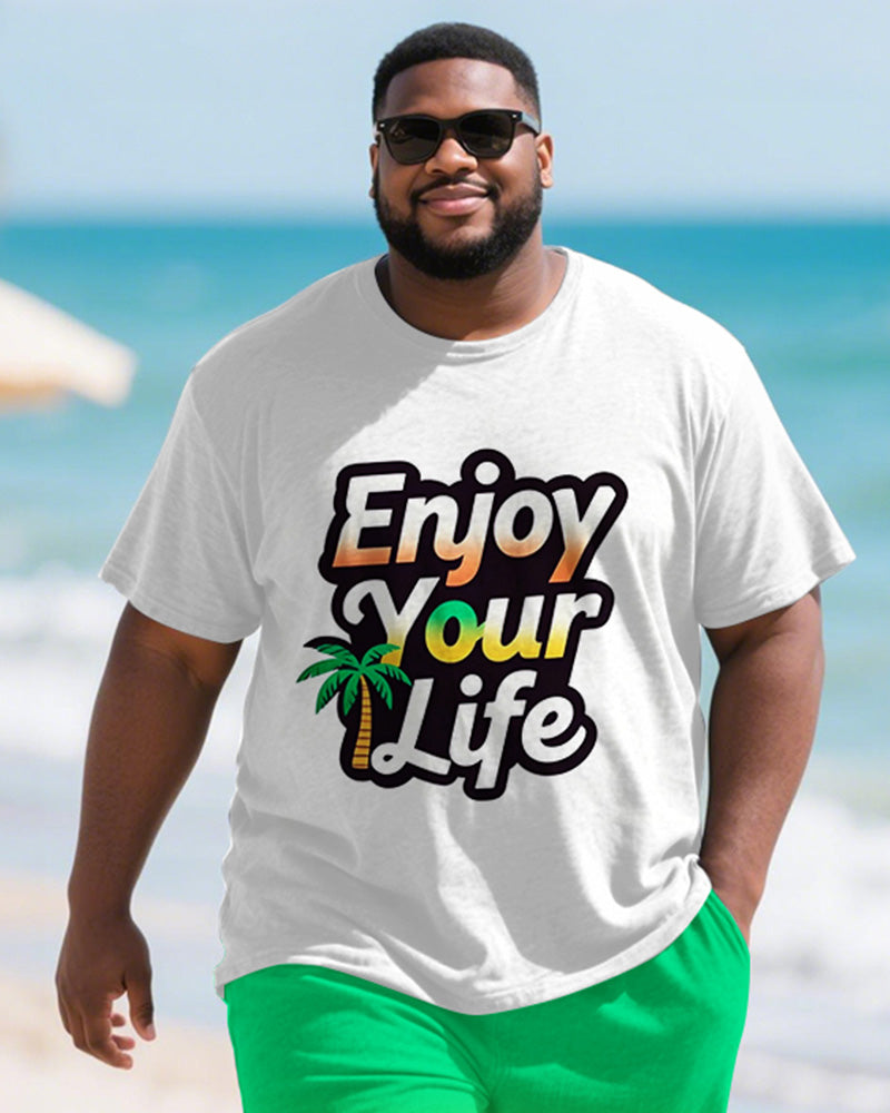 Big & Tall Hawaiian Graphic T-Shirt Shorts Set for big men view 2