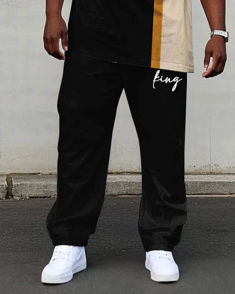 Big & Tall Black Khaki Colorblock T-Shirt Pants Set for men view 3