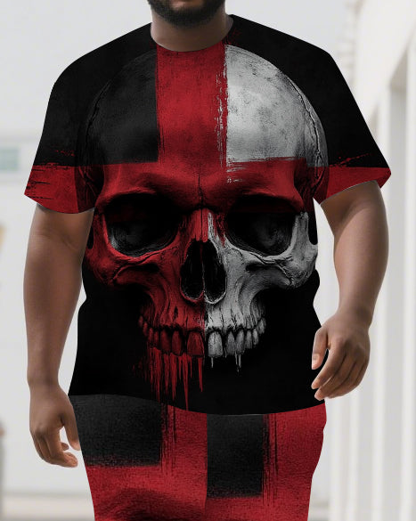 Big & Tall Graphic Skull T-Shirt Shorts Set for big men view 2