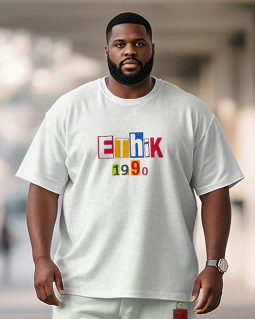 Big & Tall White Graphic T-Shirt Shorts Set for big men view 2