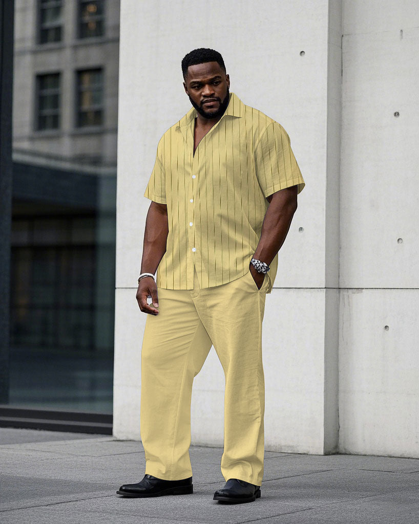 Big & Tall Yellow Striped T-Shirt Pants Set for big men view 1