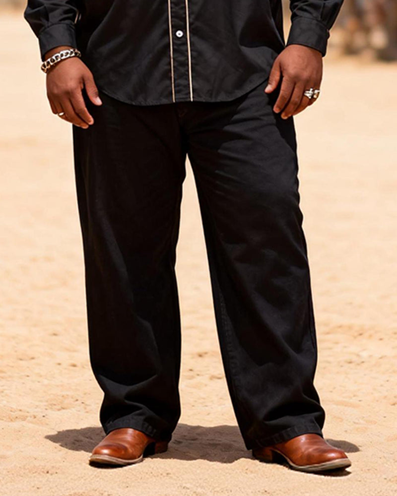 Big & Tall Black White Western T-Shirt Pants Set for big men view 3