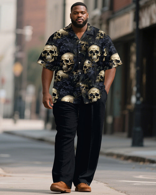 Big & Tall Black Graphic Skull T-Shirt Pants Set for big men view 1