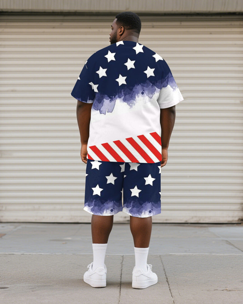 Big & Tall Striped Graphic T-Shirt Shorts Set for big men view 4