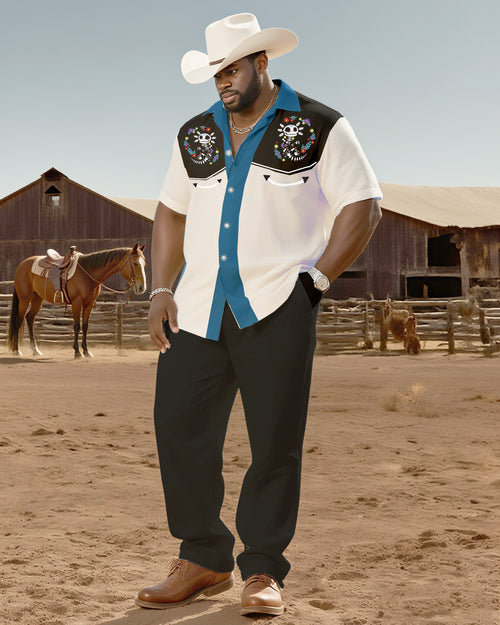 Big & Tall Western Graphic Skull T-Shirt Pants Set for big men view 1