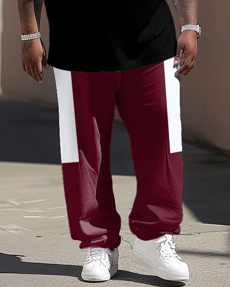 Big & Tall Red Colorblock Graphic T-Shirt Pants Set for big men view 3