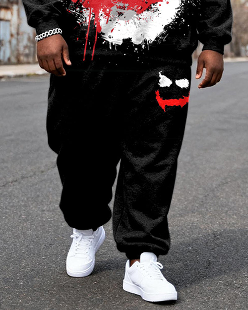 Big & Tall Black Graphic Hoodie Sweatpants Set for big men view 3