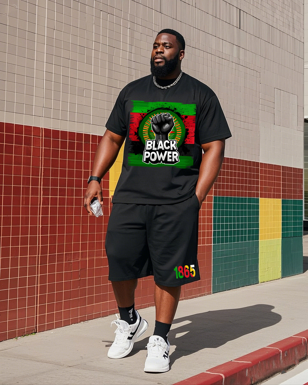 Big & Tall Graphic T-Shirt Shorts Set for big men view 1