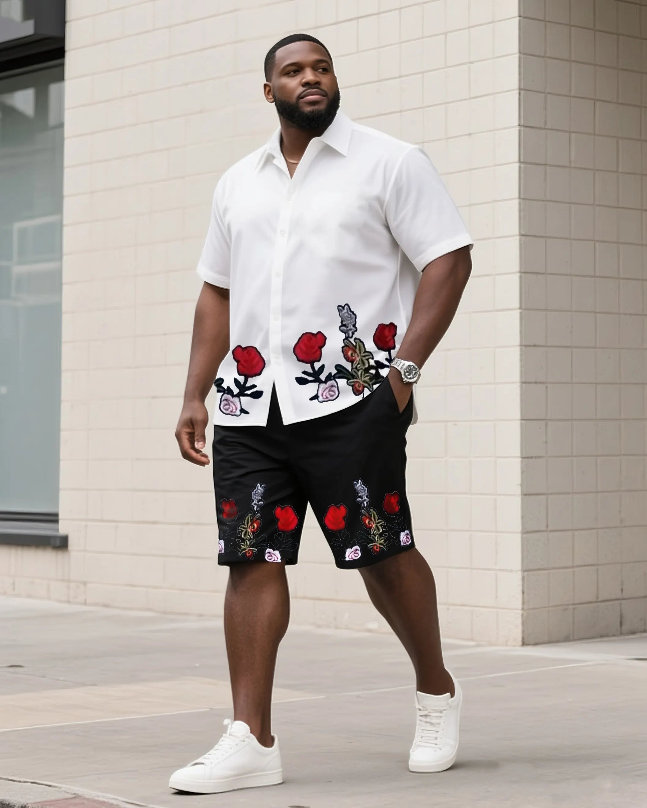 Big & Tall Floral T-Shirt Shorts Set for big men view 1