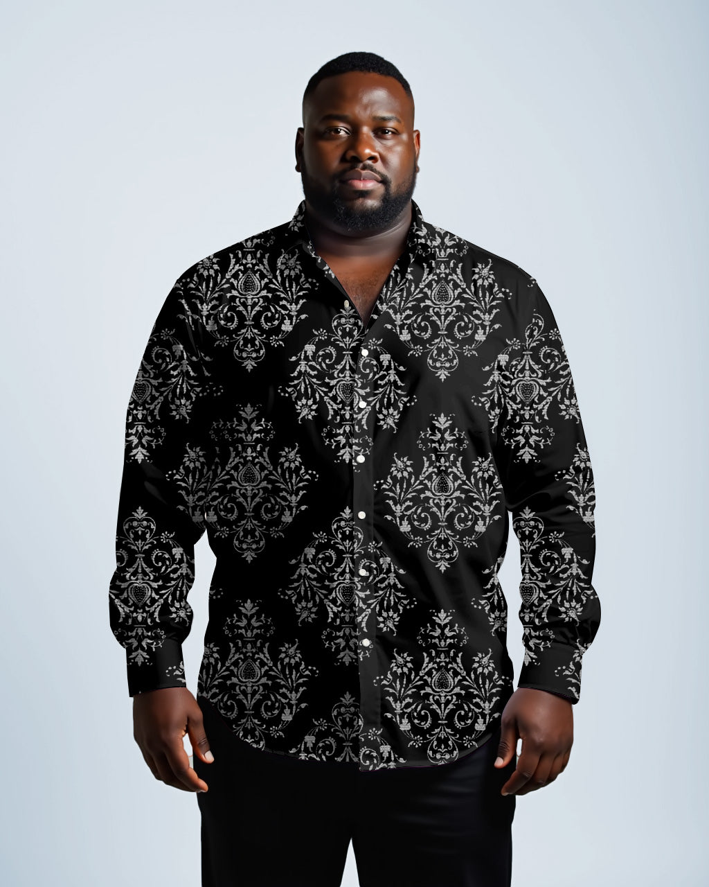Big & Tall Geometric Floral Vintage Long Sleeve Shirt for big men view 1