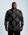 Big & Tall Geometric Floral Vintage Long Sleeve Shirt for big men view 1