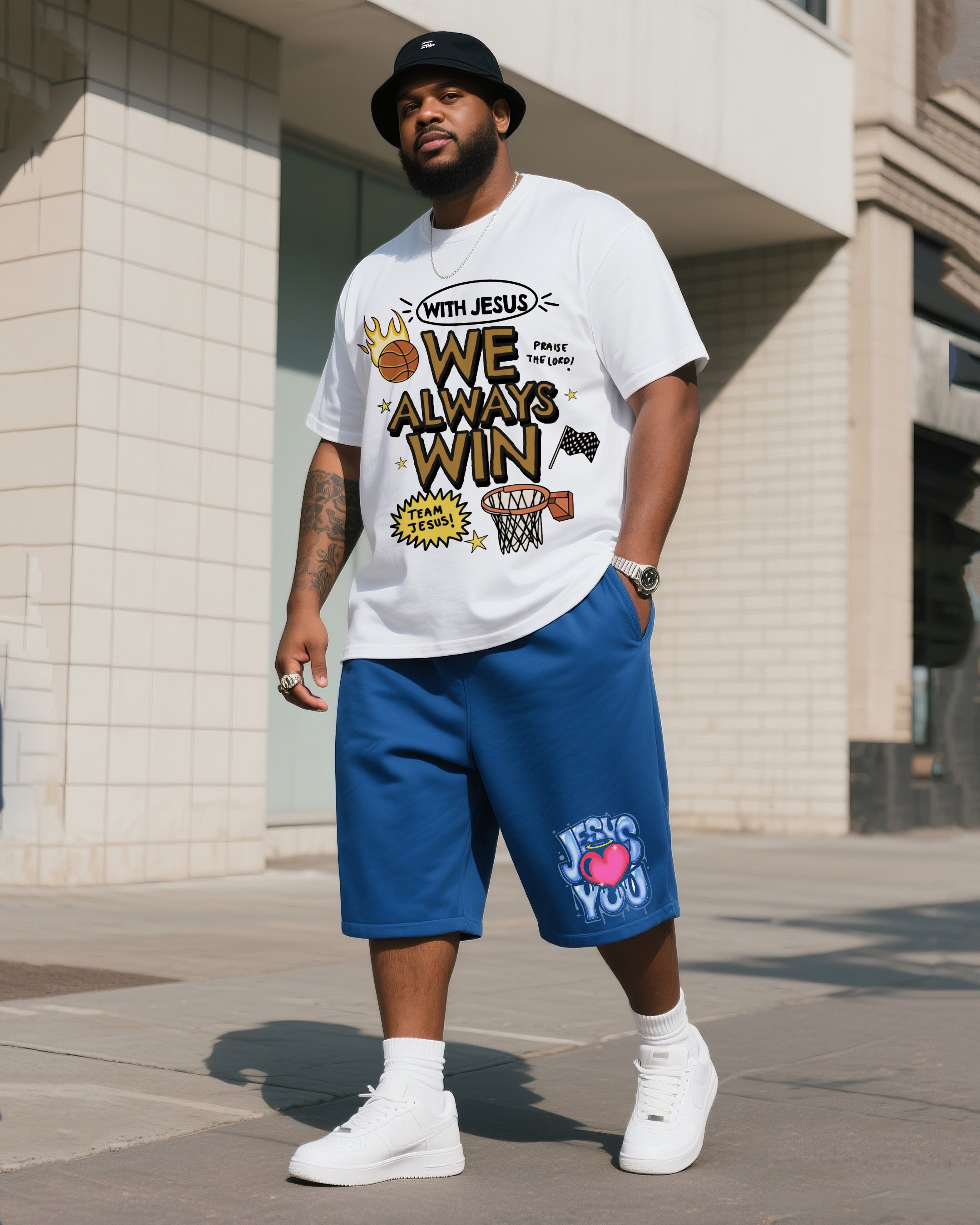 Big & Tall Graphic T-Shirt Shorts Set for big men view 3
