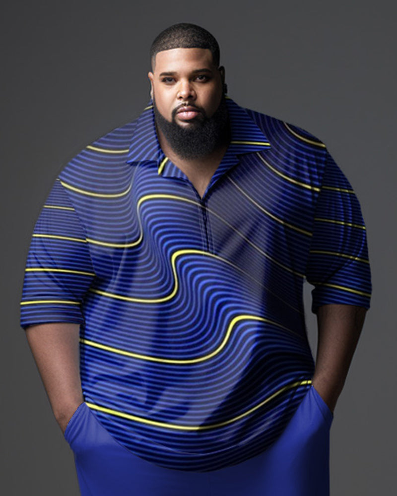 Big & Tall Blue Gradient Polo Pants Set for big men view 2