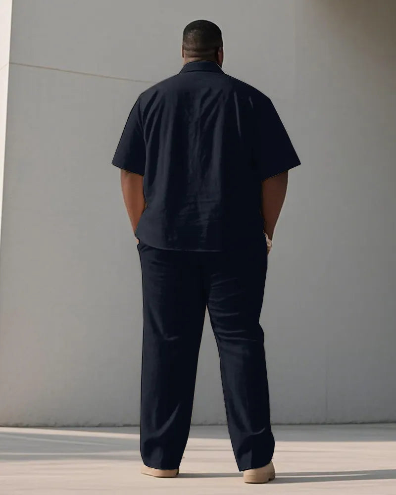 Big & Tall Blue Geometric Graphic Polo Pants Set for big men view 4