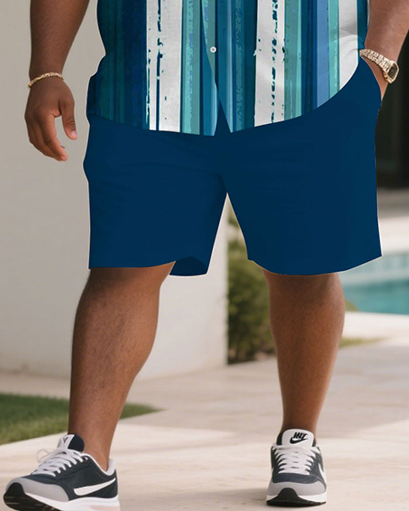 Big & Tall Blue Striped T-Shirt Shorts Set for big men view 3