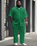 Big & Tall Green Solid Color T-Shirt Pants Set for big men view 1