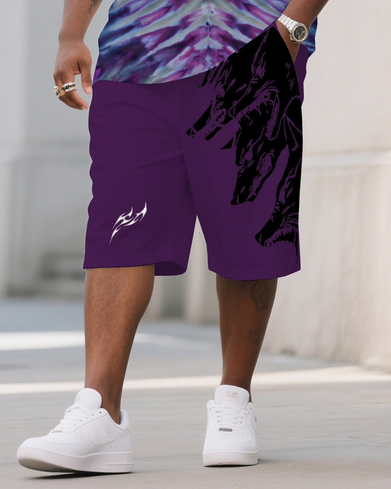 Big & Tall Black Colorblock T-Shirt Shorts Set for big men view 3