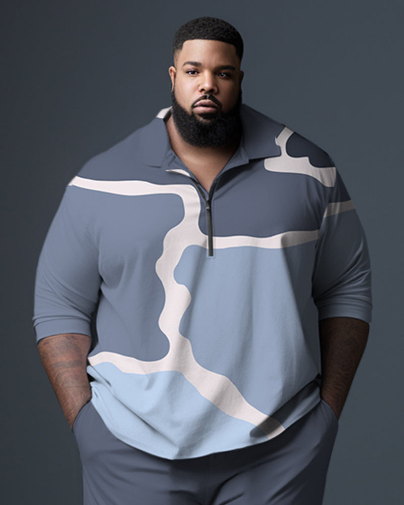 Big & Tall Blue Camouflage Polo Pants Set for big men view 2