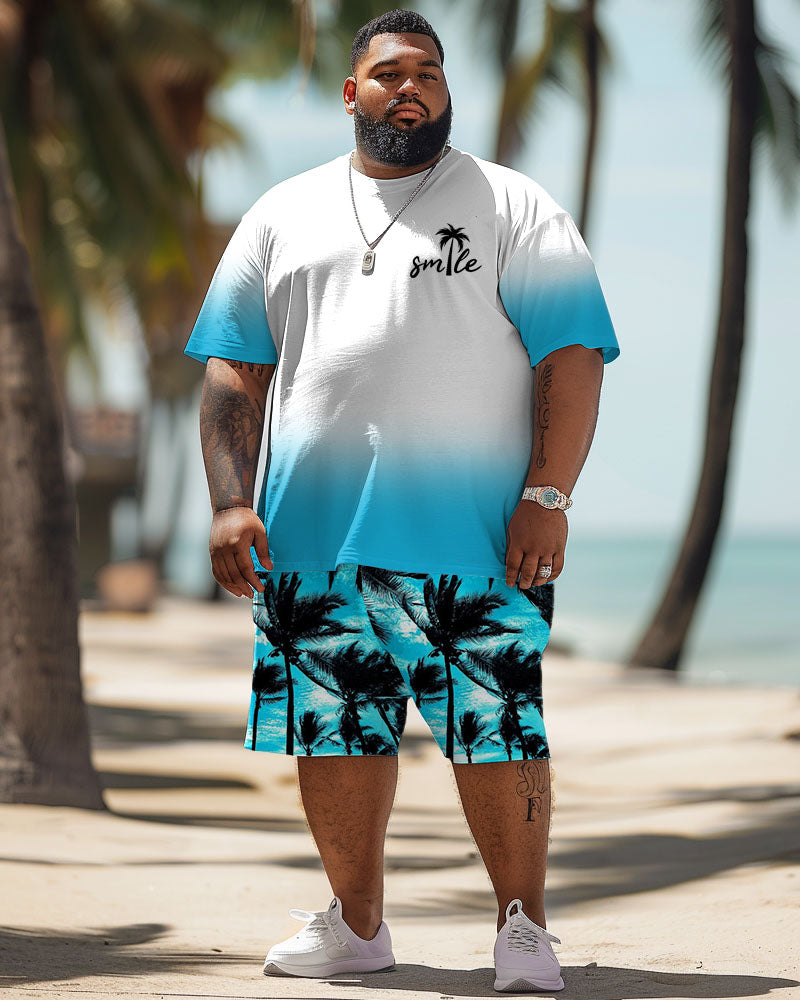 Big & Tall Hawaiian Gradient T-Shirt Shorts Set for big men view 2