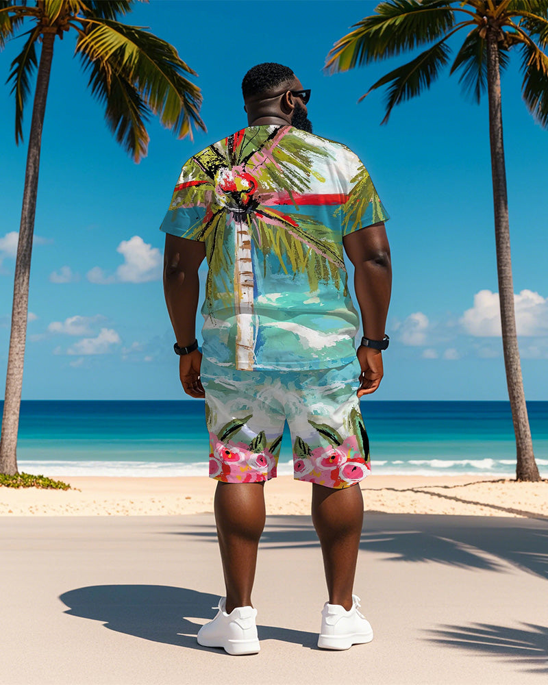 Big & Tall Hawaiian Graphic T-Shirt Shorts Set for big men view 4