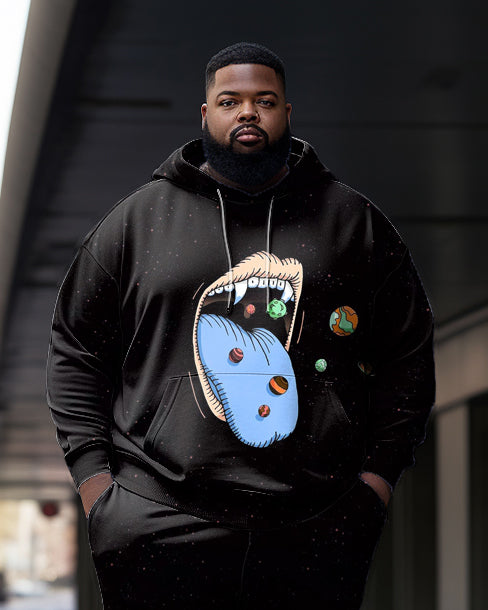Big & Tall Black Graphic Hoodie Sweatpants Set for big men view 2
