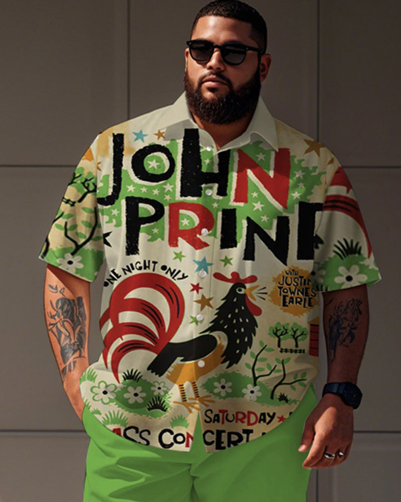Big & Tall Green Graphic T-Shirt Shorts Set for big men view 2