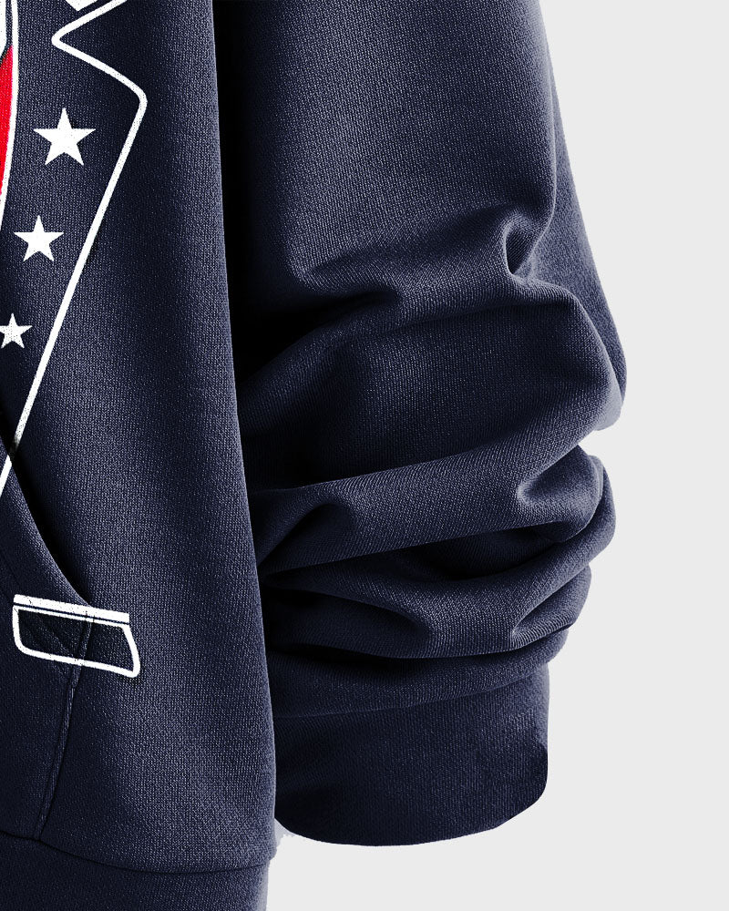 Big & Tall Blue Navy Graphic Hoodie Sweatpants Set for big men view 6