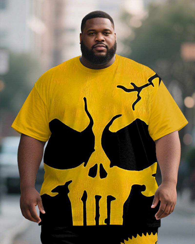 Big & Tall Black Yellow Graphic T-Shirt Shorts Set for big men view 2