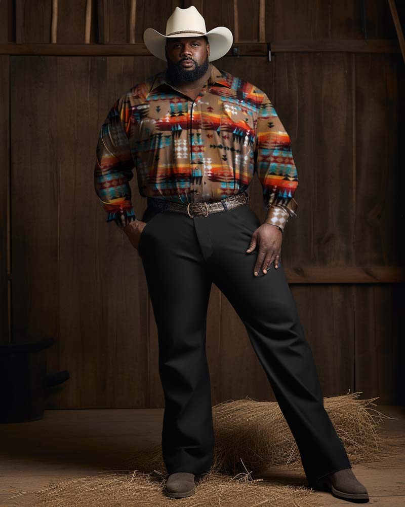 Big & Tall Western Denim T-Shirt Pants Set for big men view 1