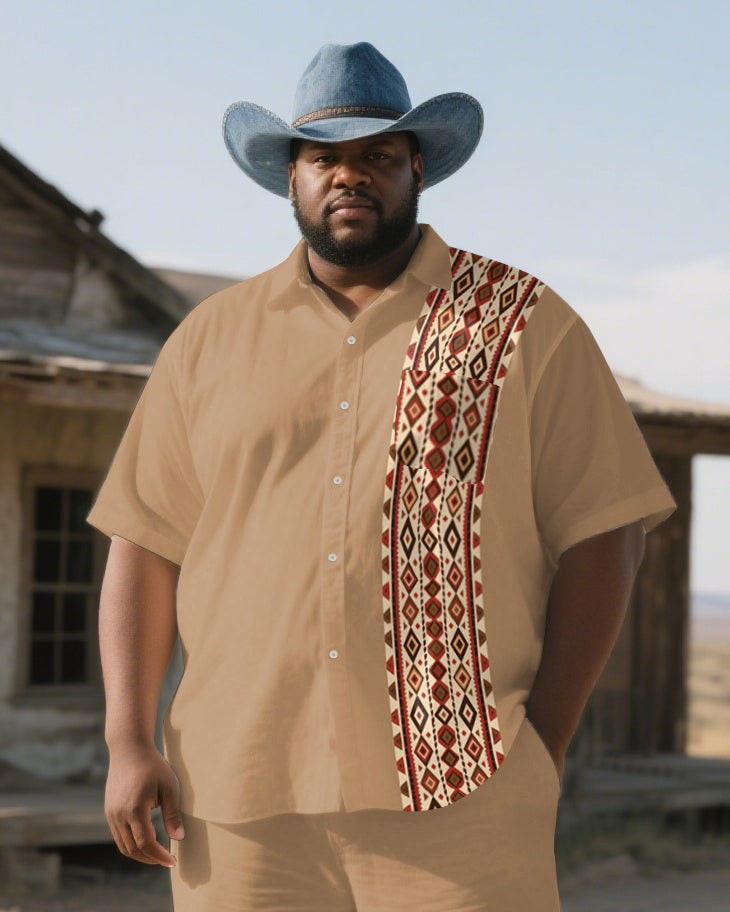 Big & Tall Western Colorblock T-Shirt Pants Set for big men view 2