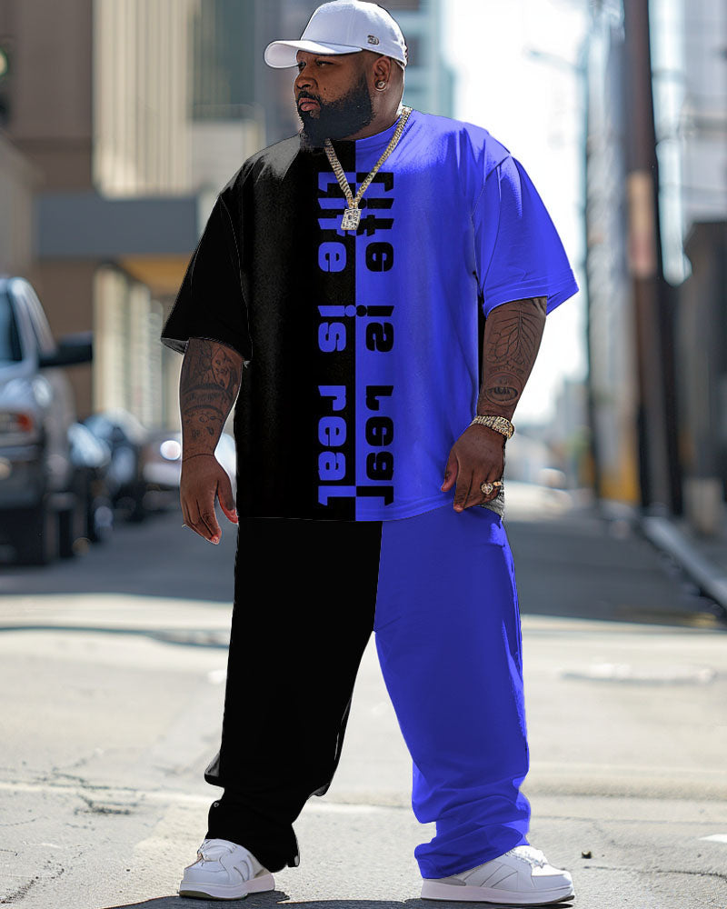 Big & Tall Colorblock Graphic T-Shirt Pants Set for big men view 1