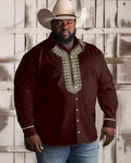 Big & Tall Red Western Denim Long Sleeve Shirt for big men