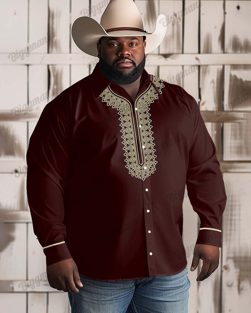 Big & Tall Red Western Denim Long Sleeve Shirt for big men