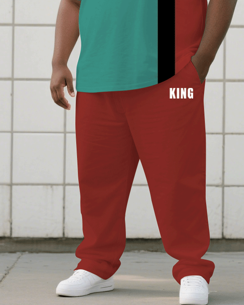 Big & Tall Black Graphic T-Shirt Pants Set for big men view 3