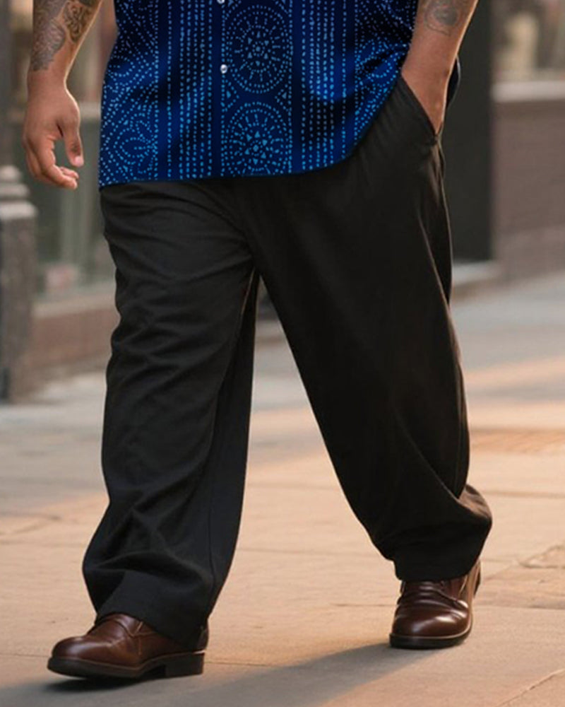 Big & Tall Black Blue Gradient T-Shirt Pants Set for big men view 3
