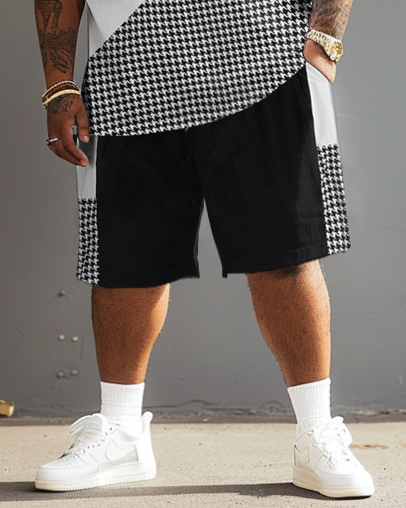 Big & Tall Black White Graphic T-Shirt Shorts Set for big men view 4