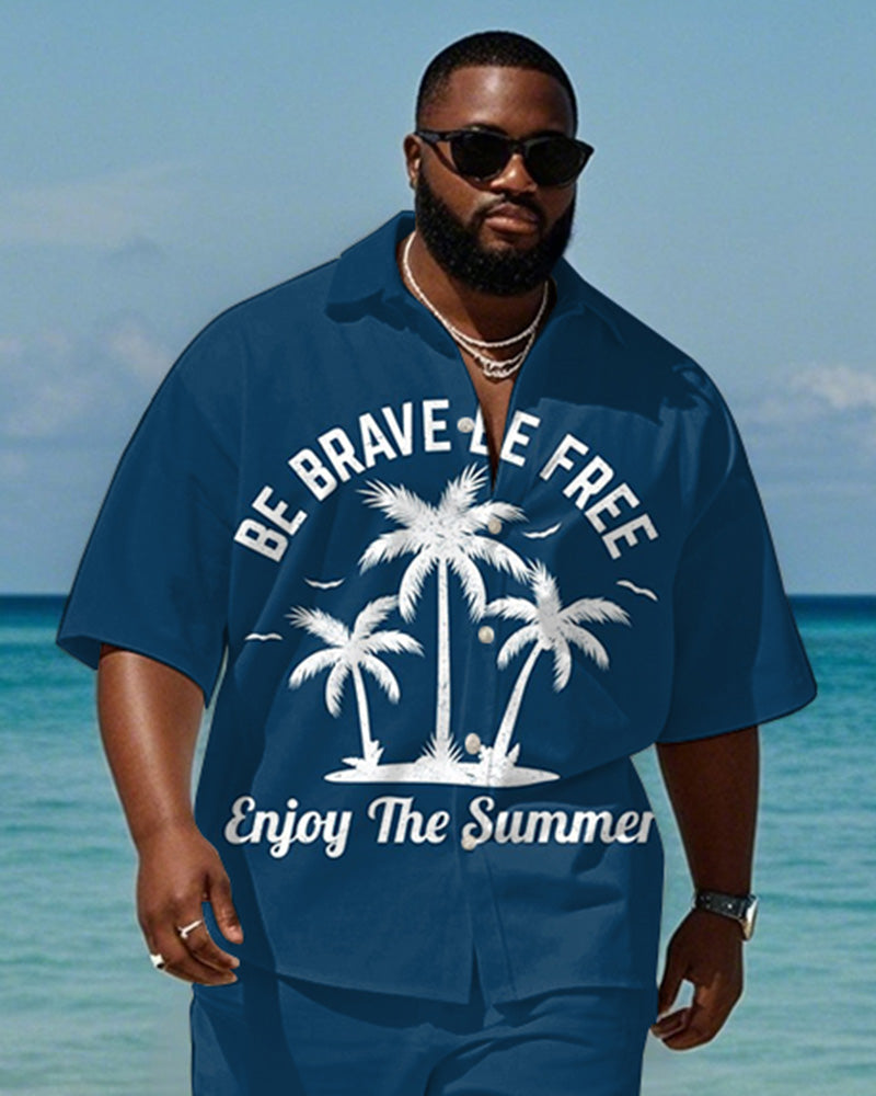 Big & Tall Blue Hawaiian Graphic T-Shirt Shorts Set for big men view 2