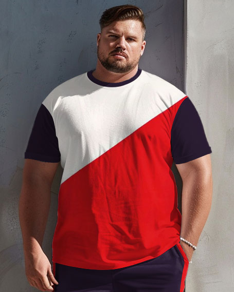 Big & Tall Colorblock Patchwork T-Shirt Shorts Set for big men view 2