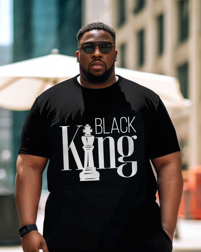 Big & Tall Black Graphic T-Shirt Shorts Set for big men view 2