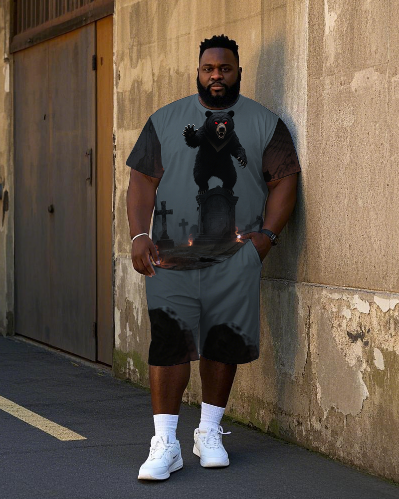 Big & Tall Graffiti Streetwear T-Shirt Shorts Set for big men view 2