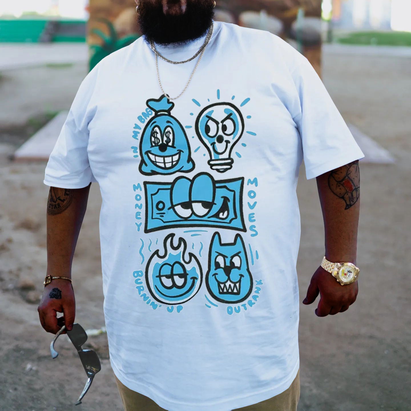 Big & Tall White Streetwear T-Shirt for big men view 1