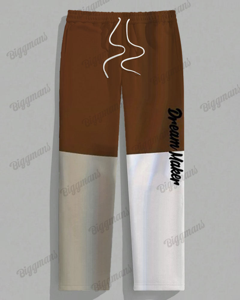 Big & Tall Brown Colorblock T-Shirt Pants Set for big men view 4