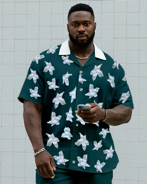 Big & Tall Graphic Floral T-Shirt Shorts Set for big men view 2