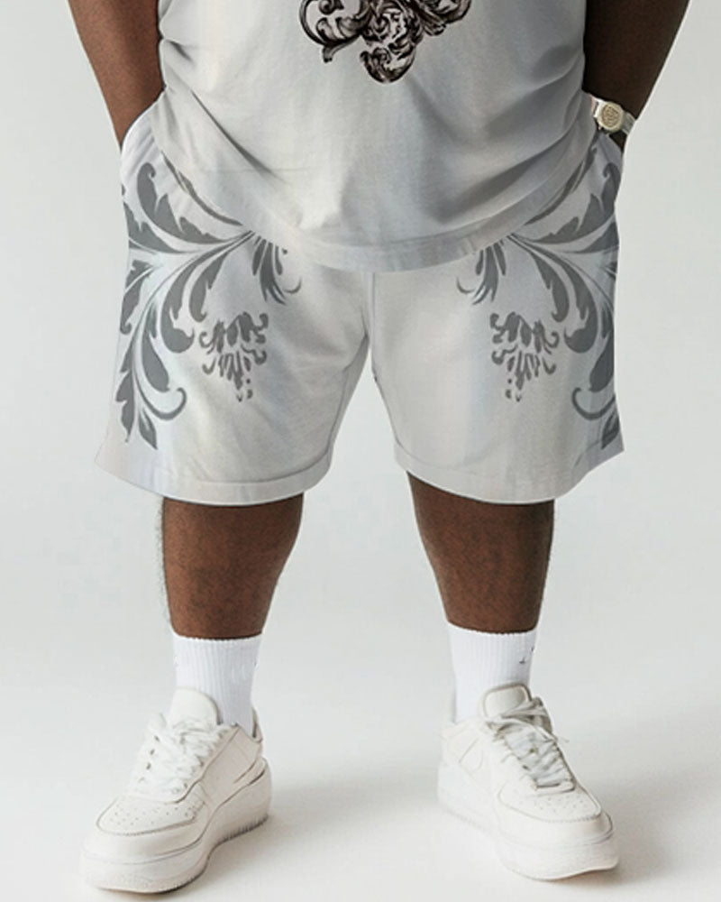 Big & Tall White Graphic T-Shirt Shorts Set for big men view 3