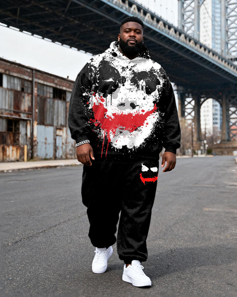 Big & Tall Black Graphic Hoodie Sweatpants Set for big men view 1