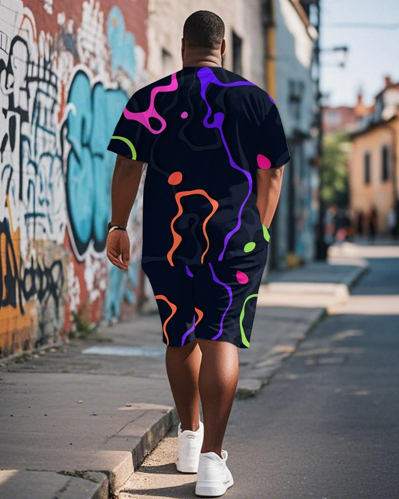 Big & Tall Graphic Graffiti T-Shirt Shorts Set for big men view 4