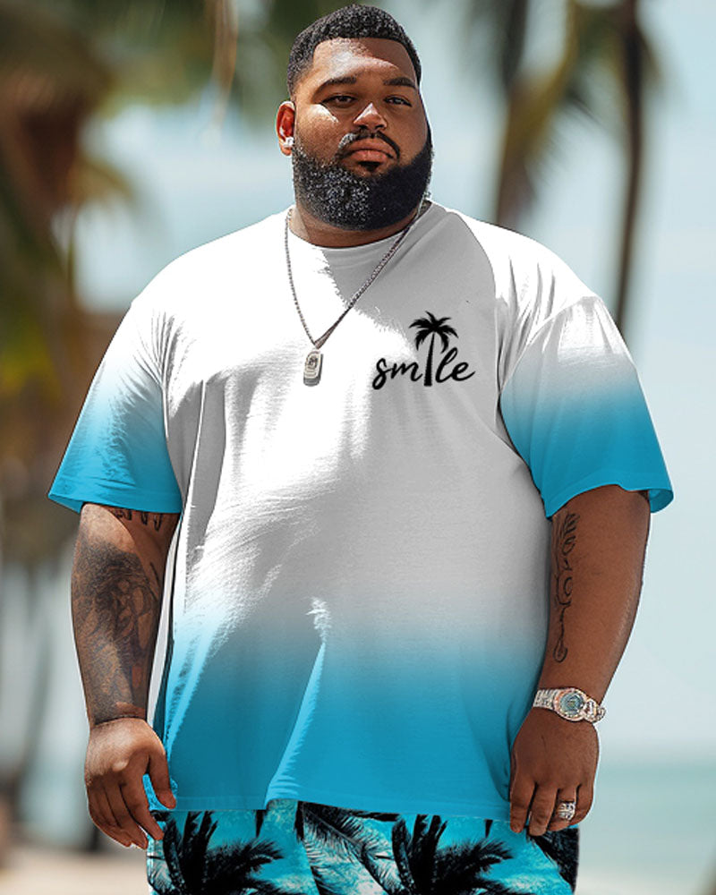 Big & Tall Hawaiian Gradient T-Shirt Shorts Set for big men view 3